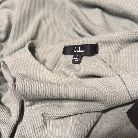 NWT Lulus Over and Over Sage Green Ribbed Drawstring Ruched Bodycon Dress - Picture 5 of 7